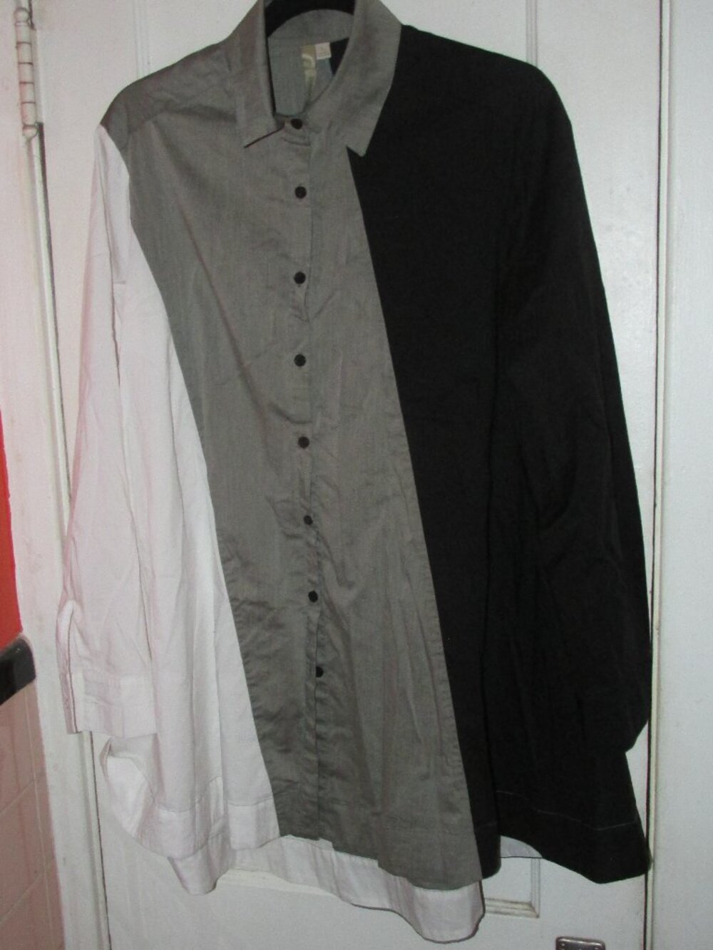 Comfy USA Button Down Tunic Color-Block Top, Size Large